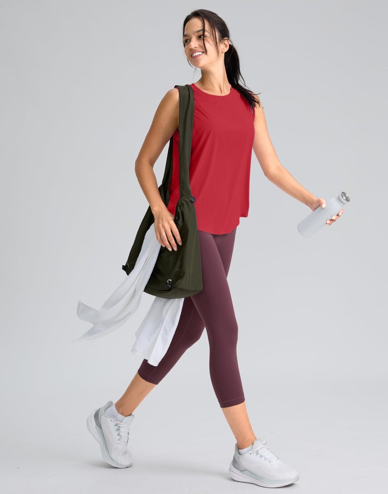 SANTINY Women's Sleeveless Workout Tops Breathable Lightweight Active Tennis Yoga Shirts Athletic Running Tank Tops for Women (Chilli Red_L)