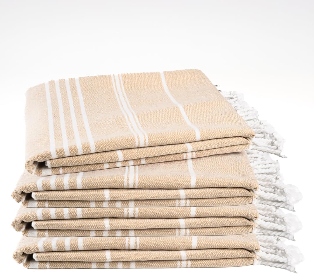 Skiennix Oversized Cotton Turkish Beach Towel - Quick-Dry, Absorbent, Extra Large 36"x72" | Desert Sand, 4 Pack
