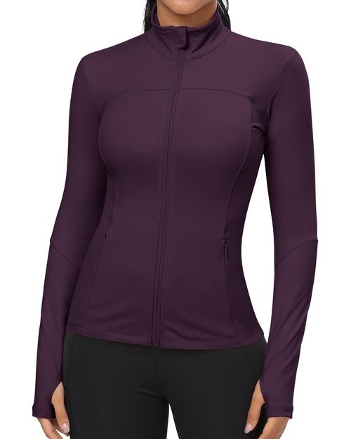 GYM RAINBOW Workout Jackets for Women, Full Zip Slim Fit Lightweight Athletic Running Sports Track Jacket with Pockets(Dark Magenta,Large)