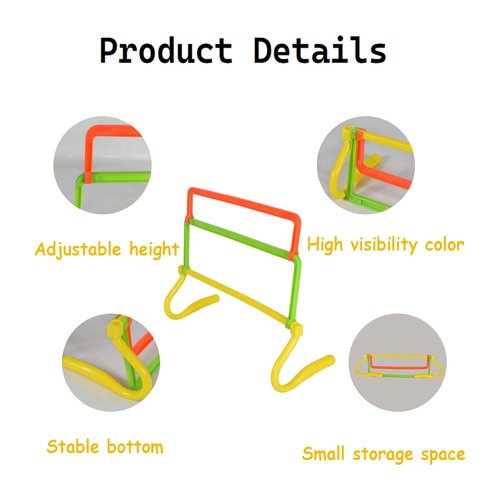 TNZMART Agility Hurdles, Adjustable Training Hurdles with 4 Heights and 3 High Visibility Colors for Soccer, Agility and Fitness Training (Set of 5, Colorful)