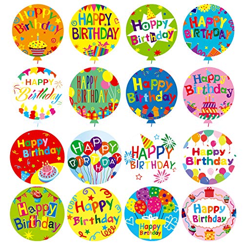 Happy Birthday Stickers - 1000 PCS Balloon Design, 16 Styles
