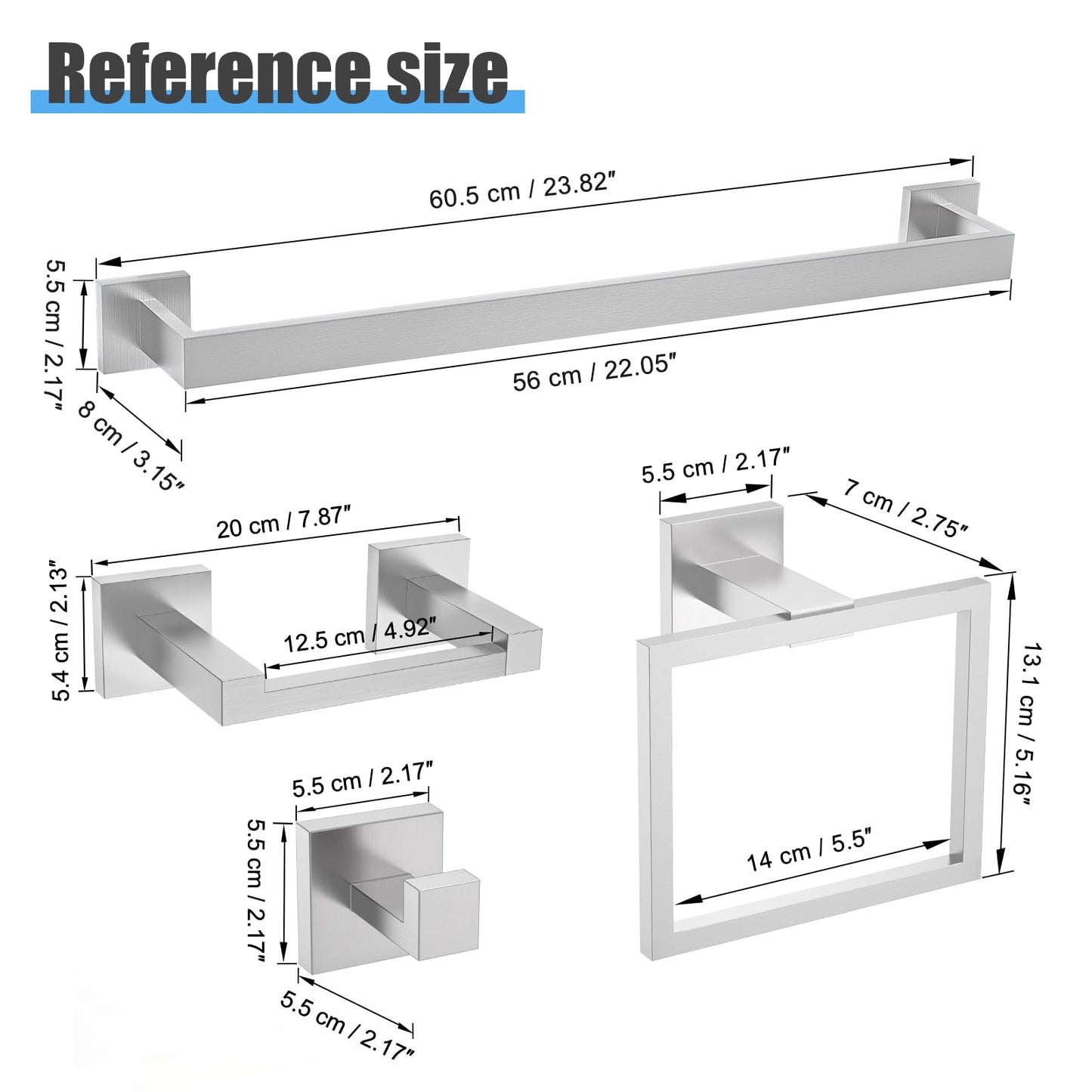 TURS 10-Piece Bathroom Hardware Accessories Set Brushed Nickel Towel Bar Holder Set SUS304 Stainless Steel Towel Racks for Bathroom Wall Mounted, 23.6-Inch