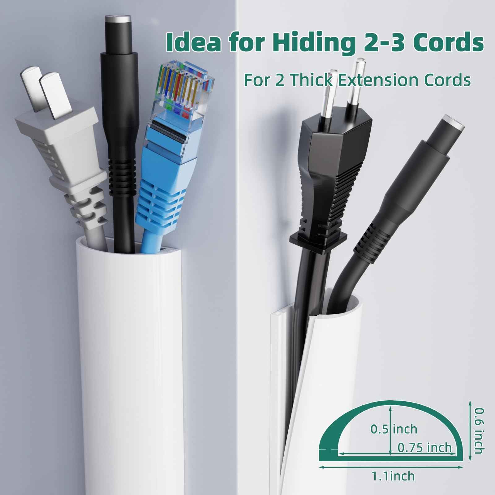 Cord Hider Raceway Kit, 78 inch Wall Cable Hider for 1-2 Cable, Silicone Material Hiding Wall Mount TV Powers Cords in Home Office, W0.75 H0.5in White