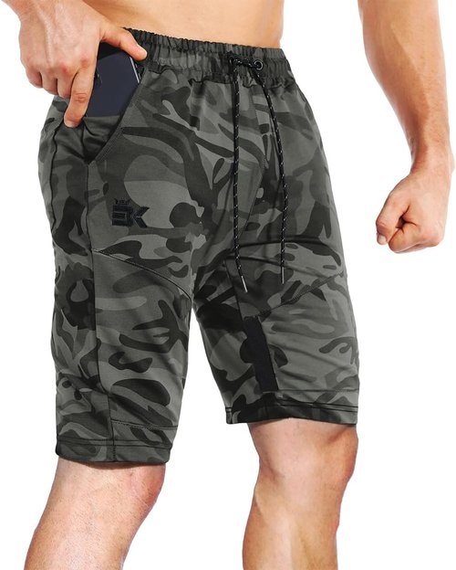 BROKIG Men's Gym Workout Shorts - Slim Fit Mesh Athletic Running Shorts with Zipper Pockets