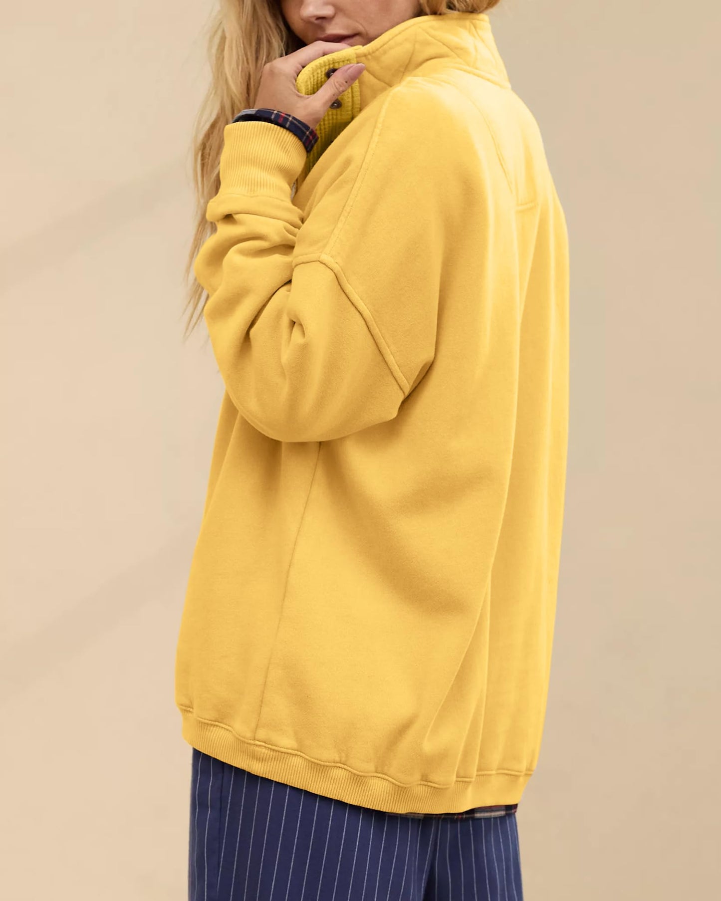 Gacaky Sweatshirt for Women Oversized Casual Long Sleeve Button Henley Neck Pullover Tops Fashion Outfits Clothes Canary Yellow S