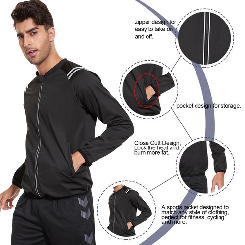 NINGMI Sauna Jacket for Men Sweat Suit Long Sleeve Shirt Workout Zipper Slimming Gym Body Shaper