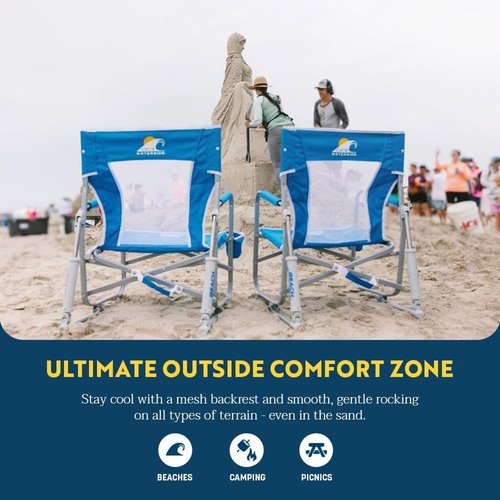 GCI Outdoor Beach Rocker Folding Chair - Portable Rocking Design in Saybrook Blue