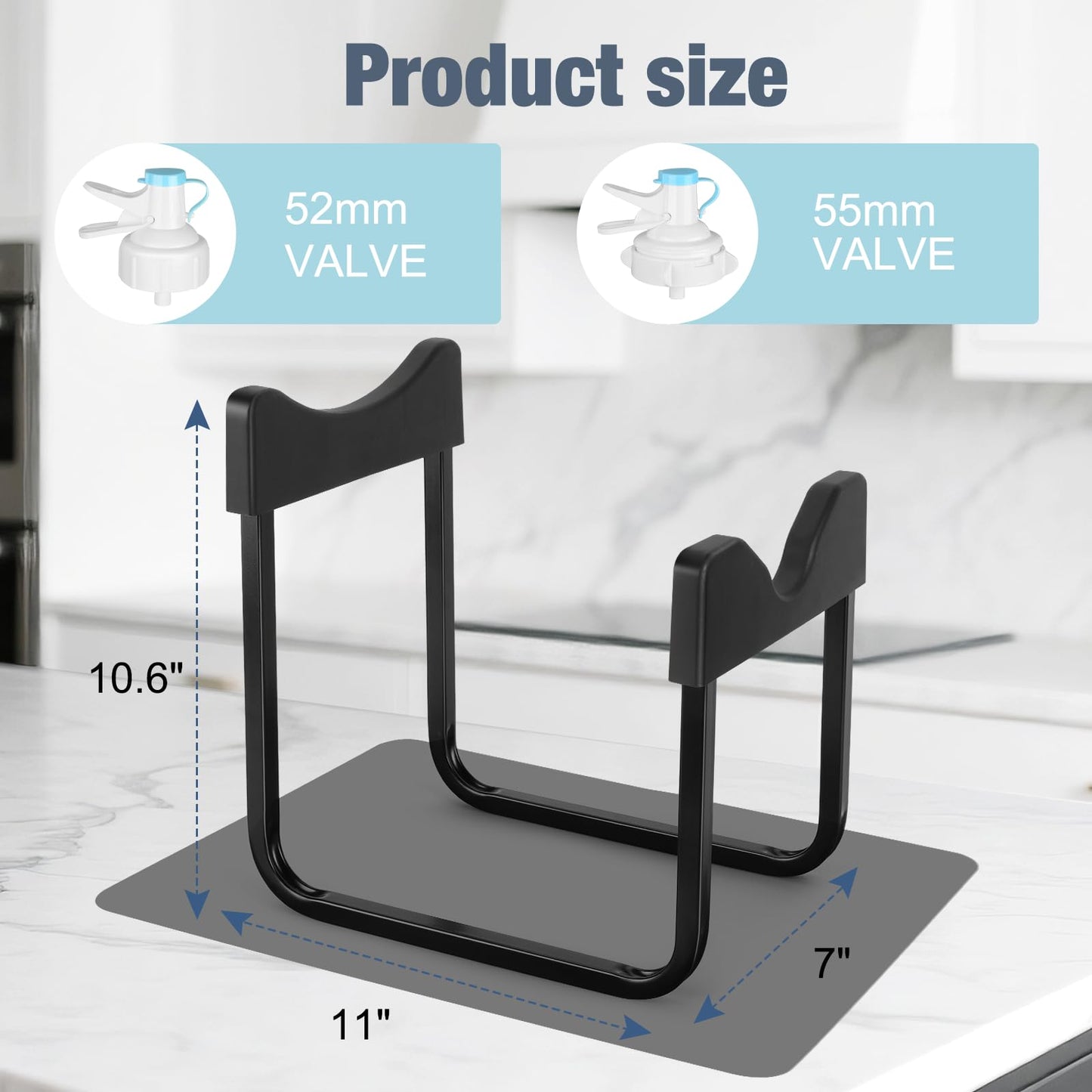 Stainless Steel 3-5 Gallon Water Jug Stand and 2 Dispenser Valves, Rust-Resistant Non Slip Water Stand with BPA Free Fast Flow Water Spout Fits Both 52mm and 55mm Bottles 2 CAPS Included