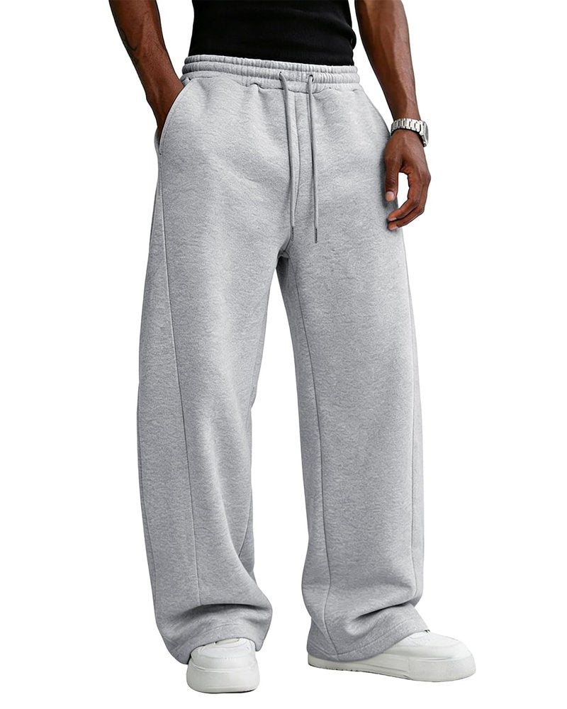 Pillxter Men's Baggy Sweatpants Cotton Fleece Wide Leg Lounge Sweat Pants Drawstring Waist Jogging Pants with Pockets,Light Gray