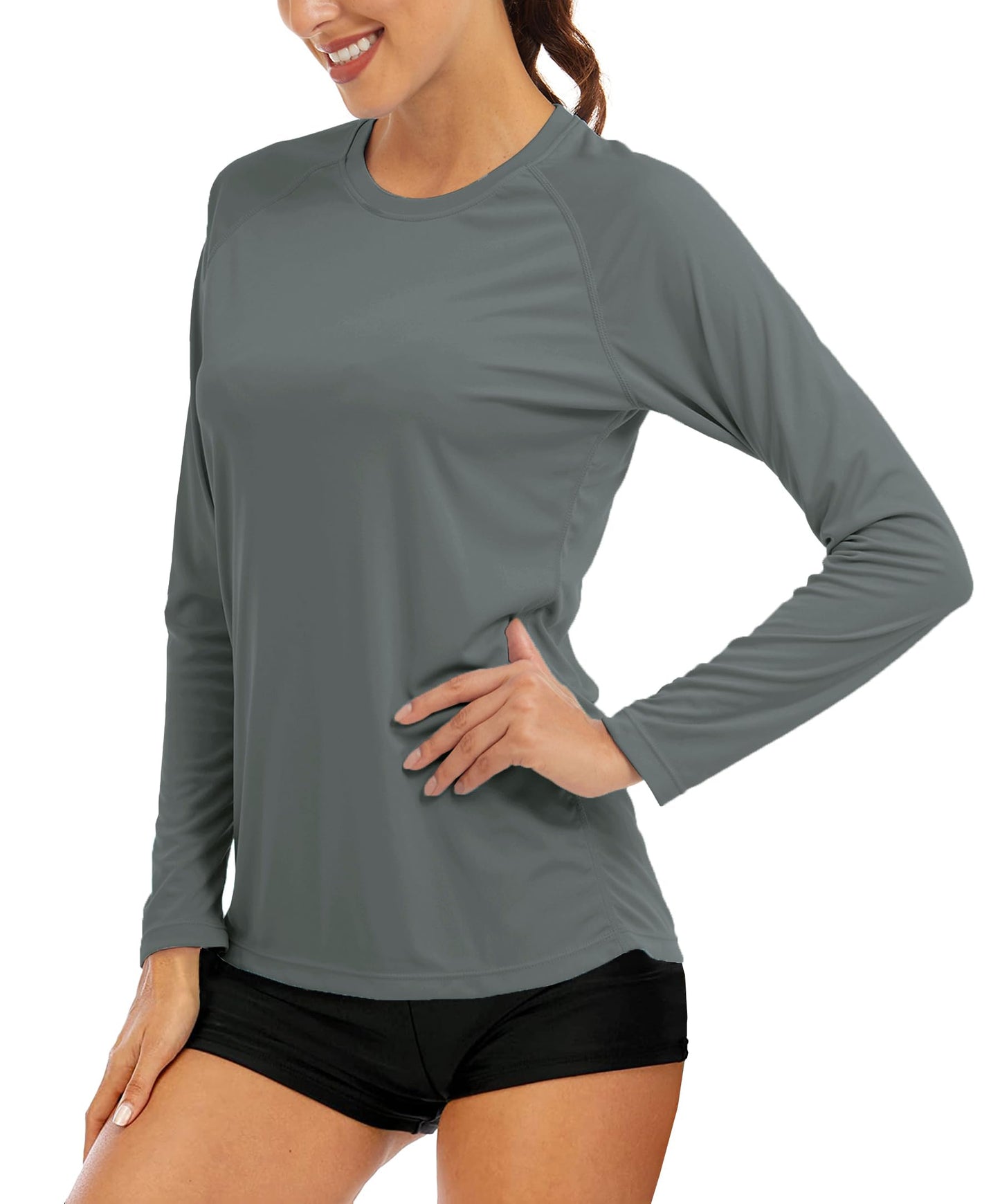 MAGCOMSEN Running Shirts - Long Sleeve Rash Guard for Women - SPF Swim & Hiking Shirts - Lightweight Dark Grey