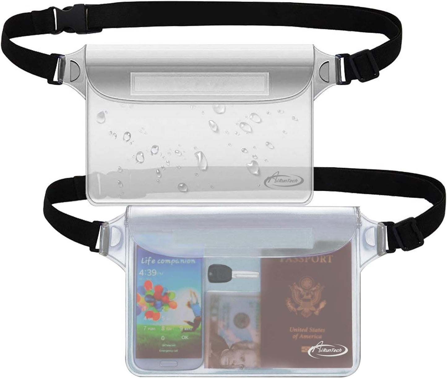 AiRunTech Waterproof Pouch - 2 Pack Waist Strap for Safe, Dry Phone & Valuables | Ideal for Beach, Pool, Boating & Water Activities