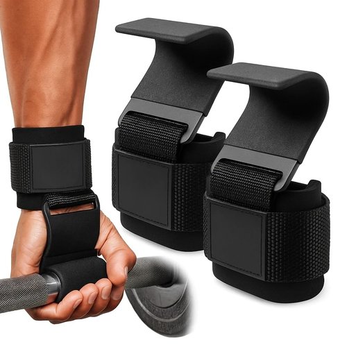 Weight Lifting Hooks (Pair) – Heavy Duty Wrist Straps with Non-Slip Steel Hooks, Neoprene Padding & Adjustable Fit – Deadlift Straps for Pull Ups, Powerlifting, Rows, Shrugs – Gym Hooks for Men & Women Strength Training