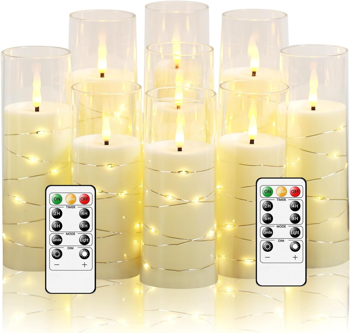 Flameless LED Pillar Candles Set - 9 Pcs White with Remote & Star String for Home Decor