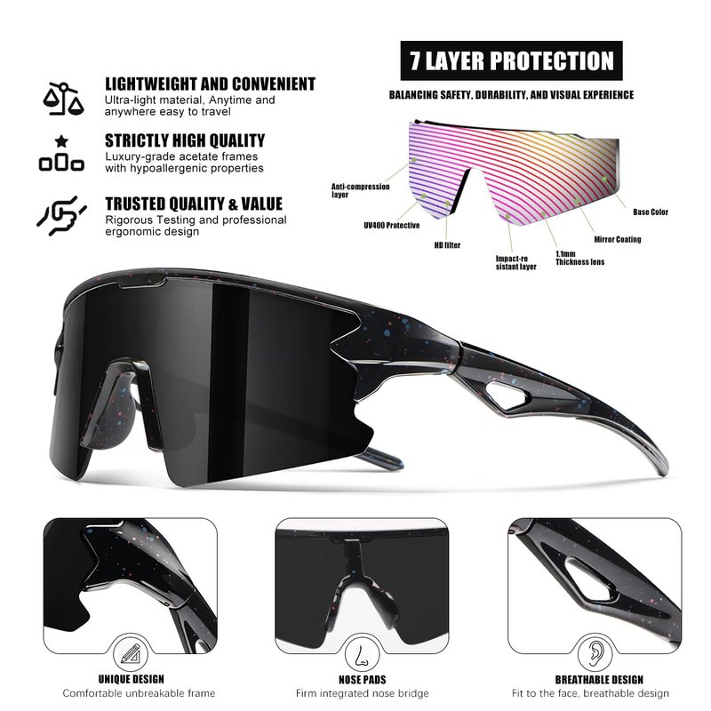SQOQS Youth Baseball Sunglasses for Boys Girls Kids Sports Sun Glasses Softball Cycling UV400 Protection Ages 3-14