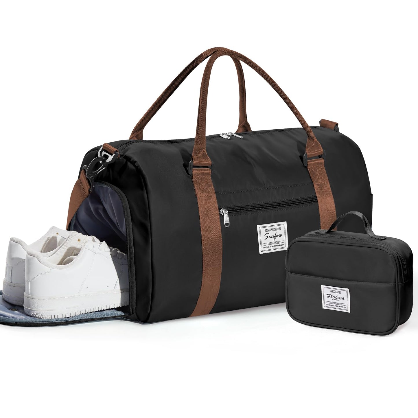 Gym Bag Womens Mens with Shoes Compartment and Wet Pocket Travel Duffel Bag for Women for Plane Sport Gym Tote Bags with Toiletry Bag Waterproof Weekend Overnight Carry on Bag Hospital Holdalls