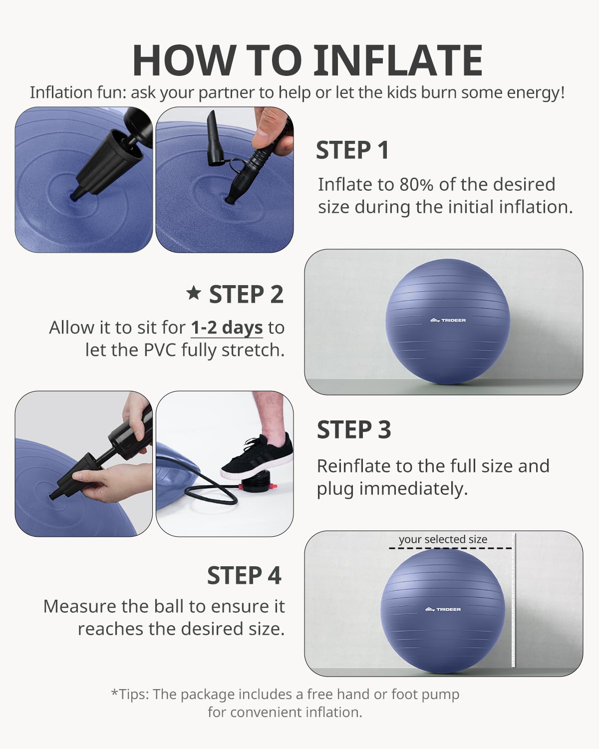 Trideer Exercise Ball, Stability Yoga Ball for Physical Therapy, Active Sitting, Pregnancy & Birth Labor Prep, Core Strength, Balance Training, Posture Improvement and Daily Stretching, 55/65/75cm