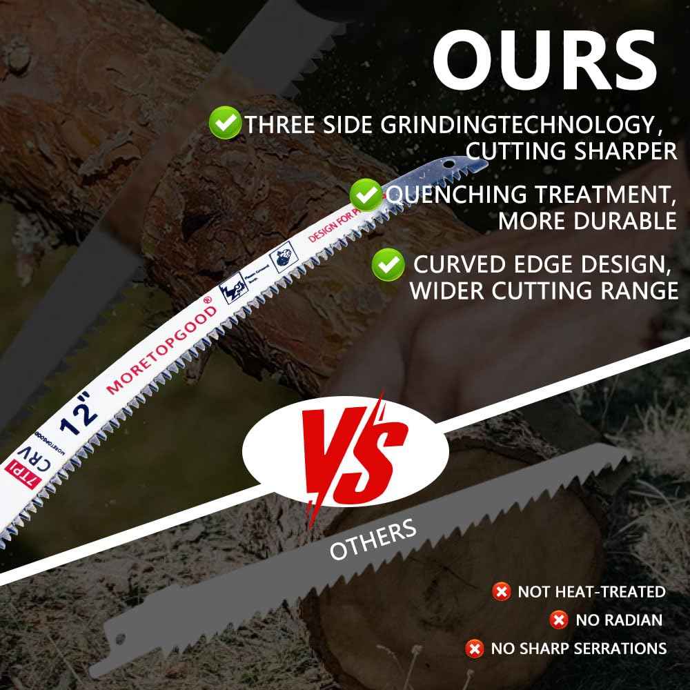 MORETOPGOOD 12” Arc Edge Reciprocating Saw Blade, 7TPI Japanese Teeth with Curved Edge Wood Pruning Saw Blades for Tree Trimming, Wood Cutting (3 Pack)
