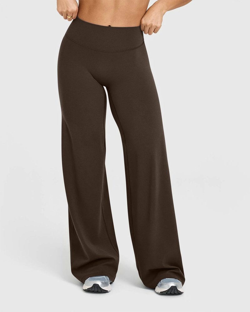 OQQ Yoga Pants Women High Waist Stretch Casual Soft Straight Leg Bottoms Darkbrown