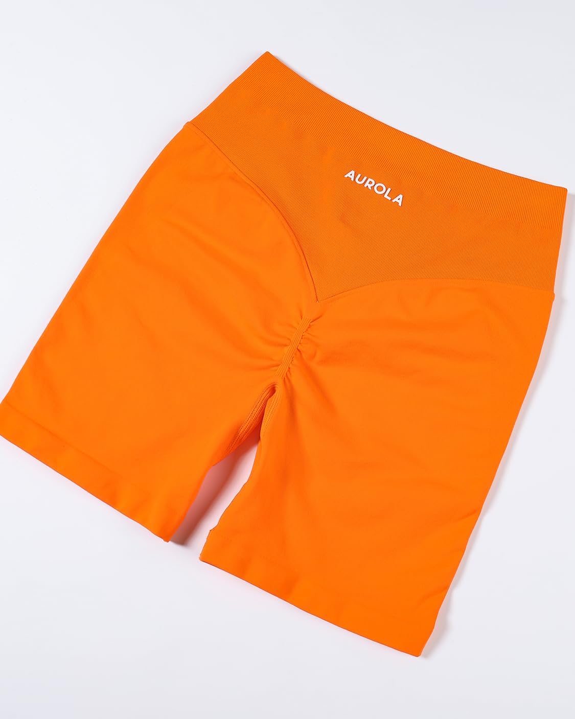 AUROLA High Waisted V-Shape Seam Workout Shorts for Women - Embossed Logo Athletic Fitness Shorts