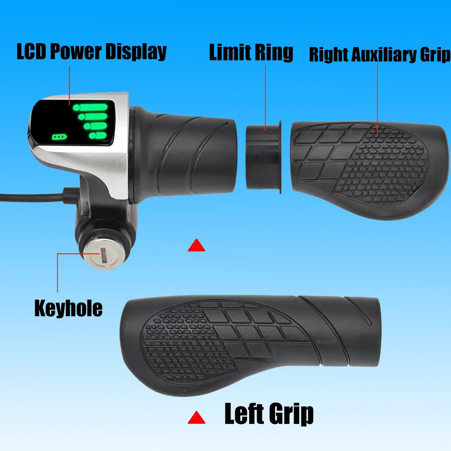 TMYSOOR 36V Universal Twist Grip Throttle with LCD Power Indicator & Key Lock - Easy Installation for E-Bikes, Electric Scooters & Motorcycles