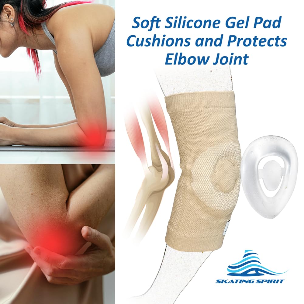 SKATINGSPIRIT Gel Elbow Pads (1 Pair) - Cushion and Protect Elbow Joint for Dancing Figure Skating Gymnastic, Youth and Adult (Beige, Medium)