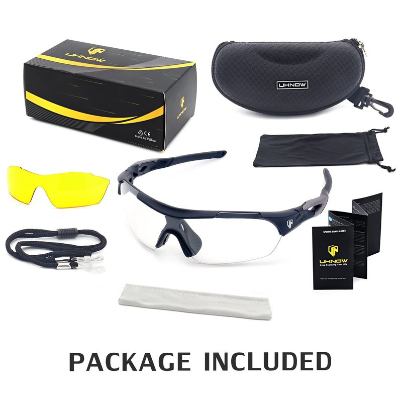 UKNOW Photochromic Sunglasses for Men Women, Transition Glasses with Night Vision Lens, Sports Sunglasses for Cycling Driving