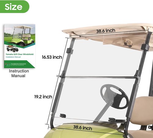 10L0L Clear Windshield for Yamaha G29 Drive Golf Cart 2007-2016, 4MM Thicken Foldable Golf Cart Windscreen, High Transparency, Impact Resistant and Anti-UV