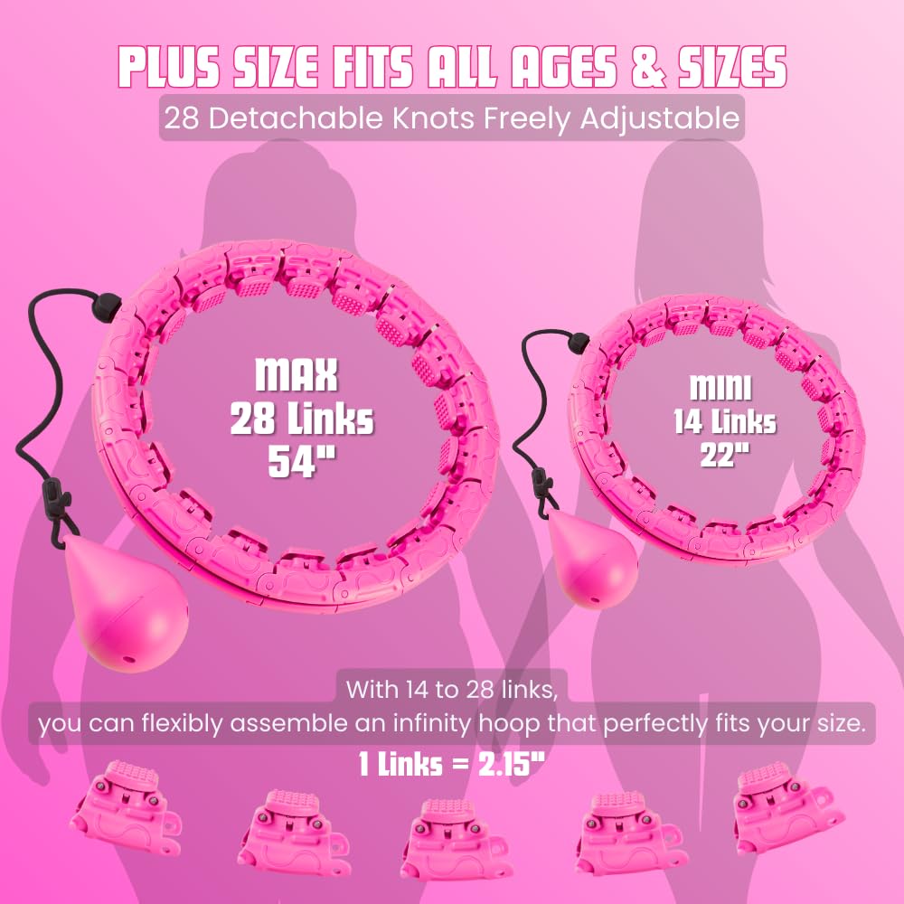 Infinity Hoop for Adults Weight Loss - 2 in 1 Adjustable Weighted Hula Hoop Plus Size with 28 Detachable Links, Massage & Exercise Hula Hoop for Smart Fitness Workout, Suitable for Women and Beginners
