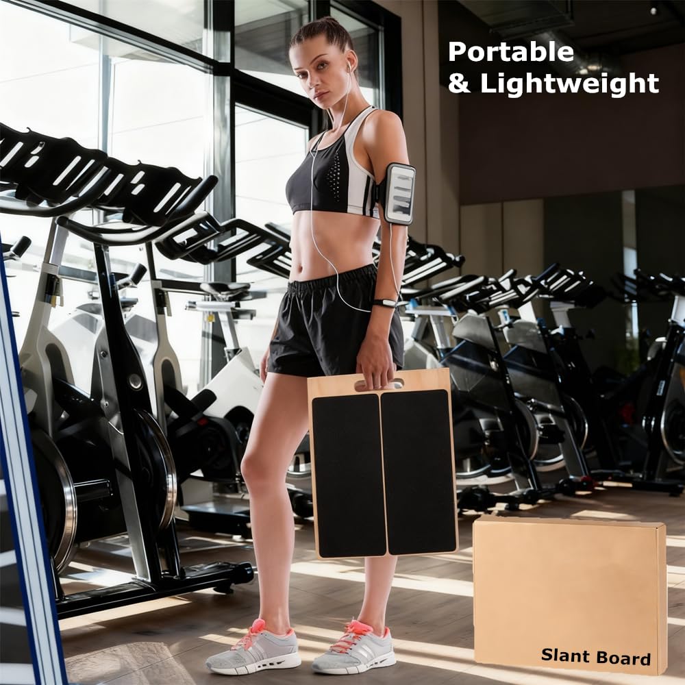 Kvittra Adjustable Wooden Slant Board for Calf Stretching, Incline Exercise Stretcher for Ankle, Heel, Knees & Leg Mobility – Portable Wedge Equipment for Squats
