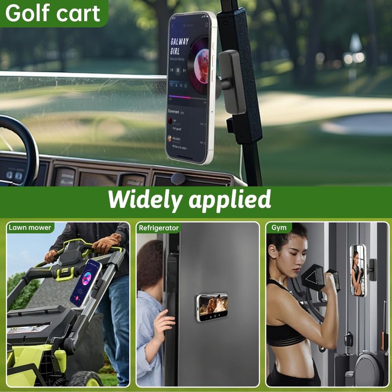 Magnetic Golf Cart Phone Holder, Aluminum Phone Mount with N52 Magnets Golf Cart Accessories, Compatible with MagSafe iPhone 16 15 14 13 12 Series Mini, Magnets for Any Iron Metal Surface