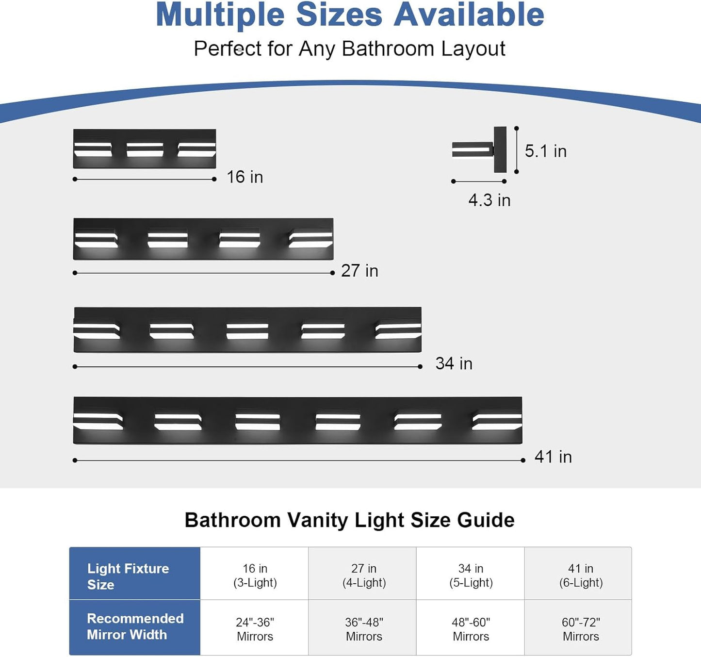 3-Light Modern LED Bathroom Vanity Light Fixture - Black Metal & Acrylic, 16-inch Over Mirror Lighting