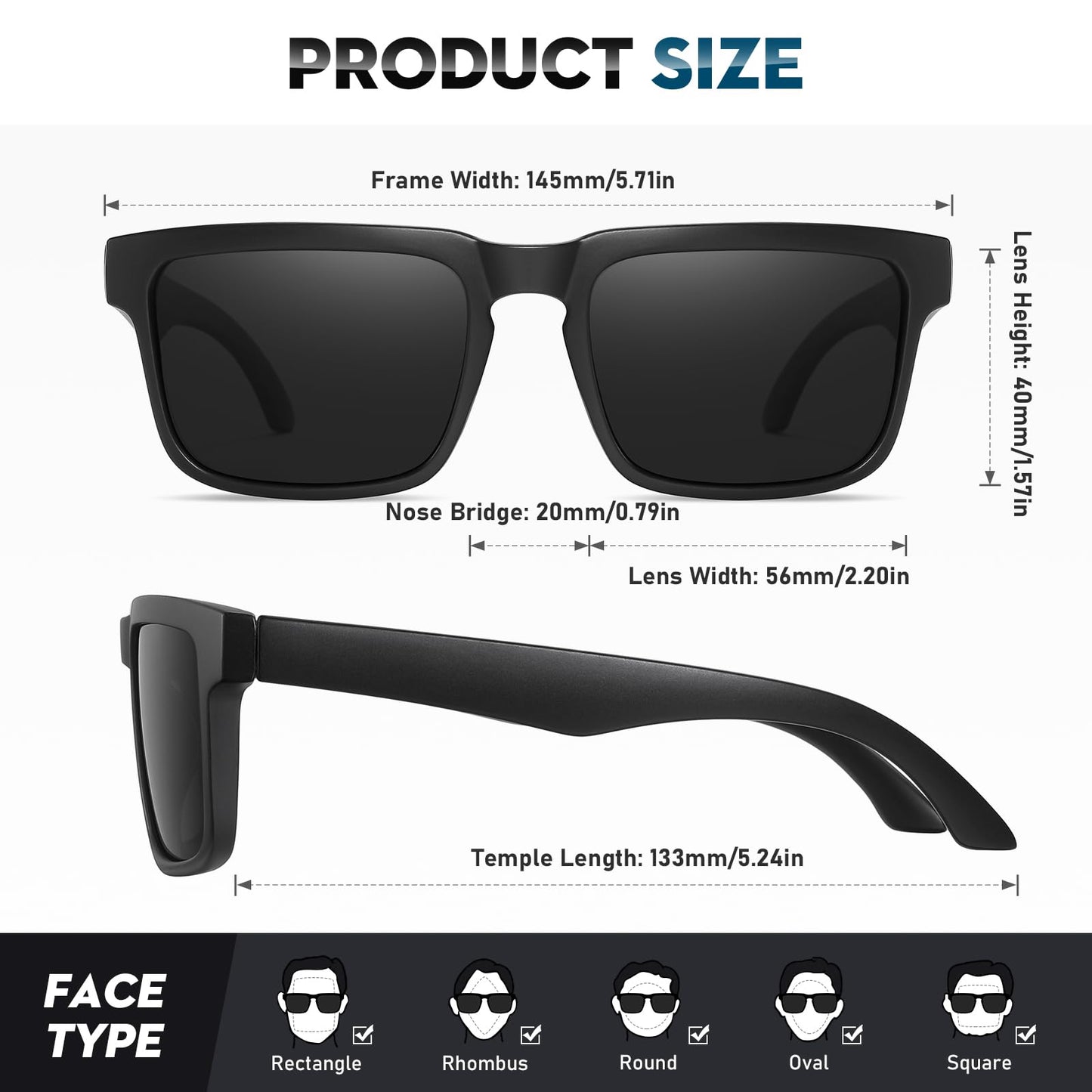 BRUZNASE Polarized Sunglasses for Men Women，UV400 Protection Lightweight Sunglasses，Driving，Fishing，Cycling, Golf (Matte Black/Gray Lens)