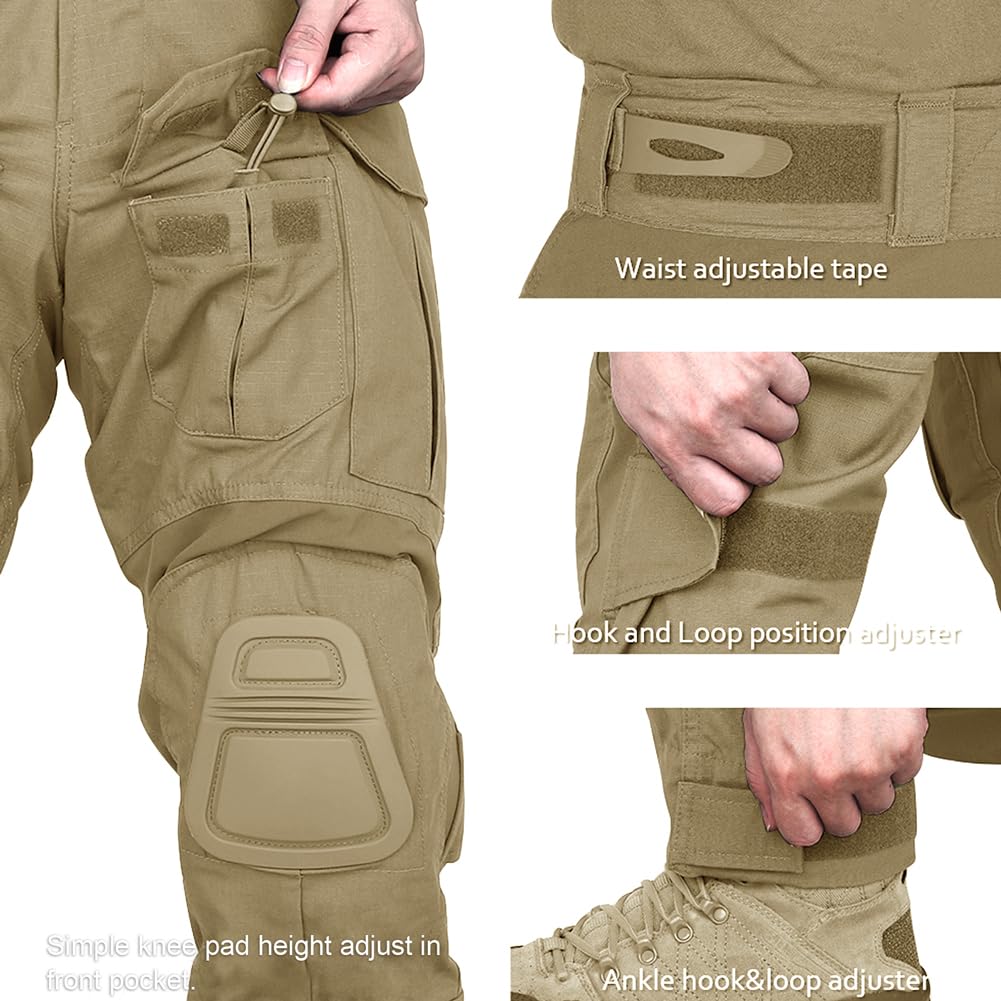 KRYDEX Tactical Men's G3 Combat Pants with Knee Pads (US, Alpha, Medium, Regular, Regular, Khaki)