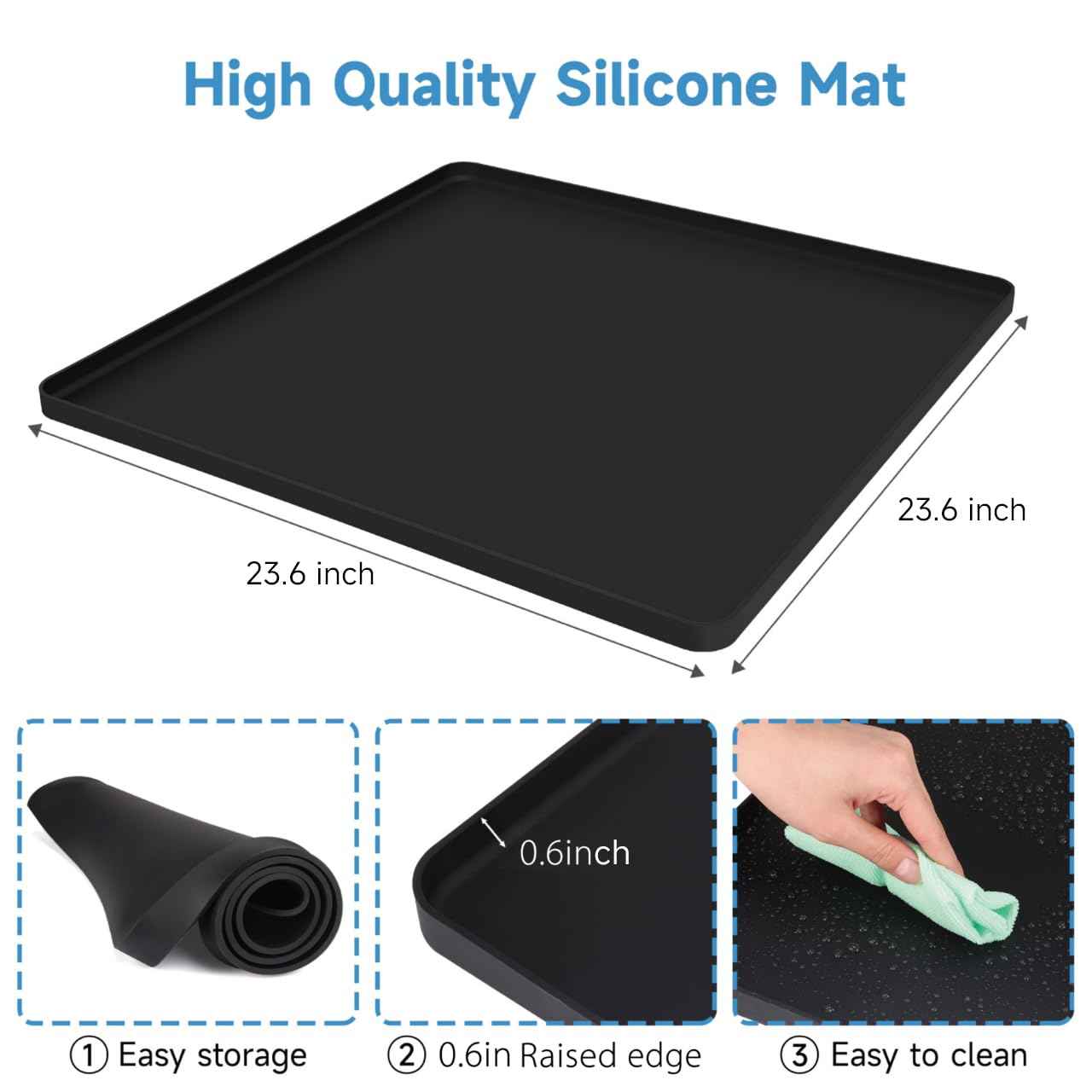Mini Fridge Silicone Mat with 4 Sturdy Base Raisers, 24''x 24'' Drain Pan, Suitable for Fridge, Washing Machine, Dryer, Wine Cabinet.