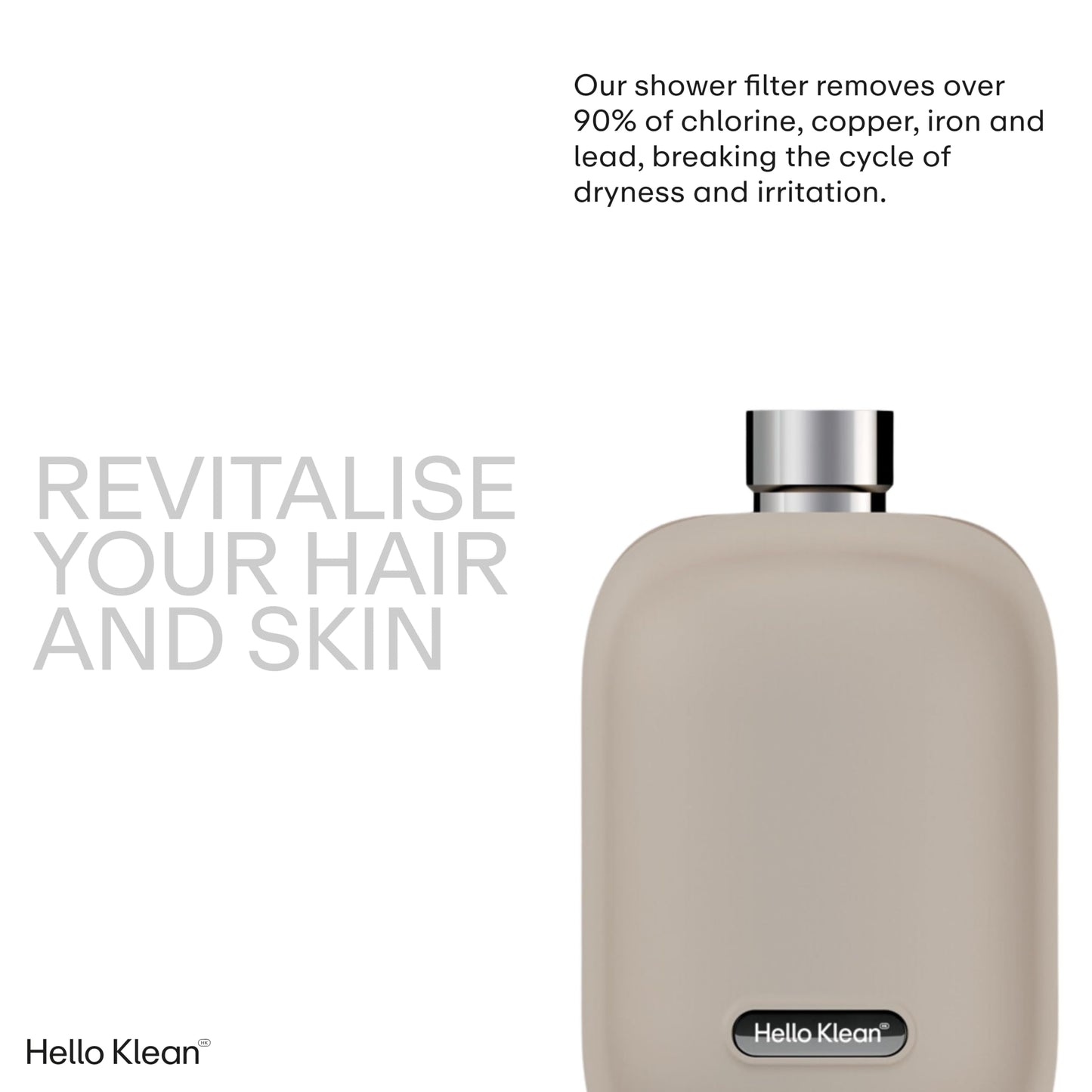 Hello Klean Shower Filter in Beige - Filter Unwanted Metals, Chlorine & Impurities Found in Shower Water - Improves Quality of Skin & Hair - Quick Easy Install For In-Line & Electric Shower