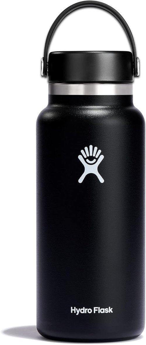 Hydro Flask Water Bottle - Insulated Stainless Steel, Wide Mouth Flex Lid - 32 Oz Black, Leakproof & Refillable