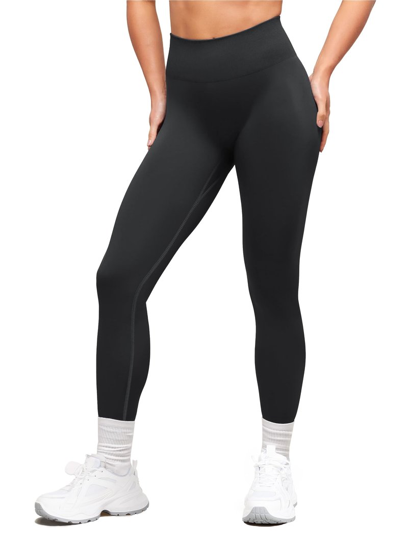 Tallemon Seamless Workout Leggings for Tall Women Extra Long High Waisted Gym Running Pants, 34" Inseam, Black, Large