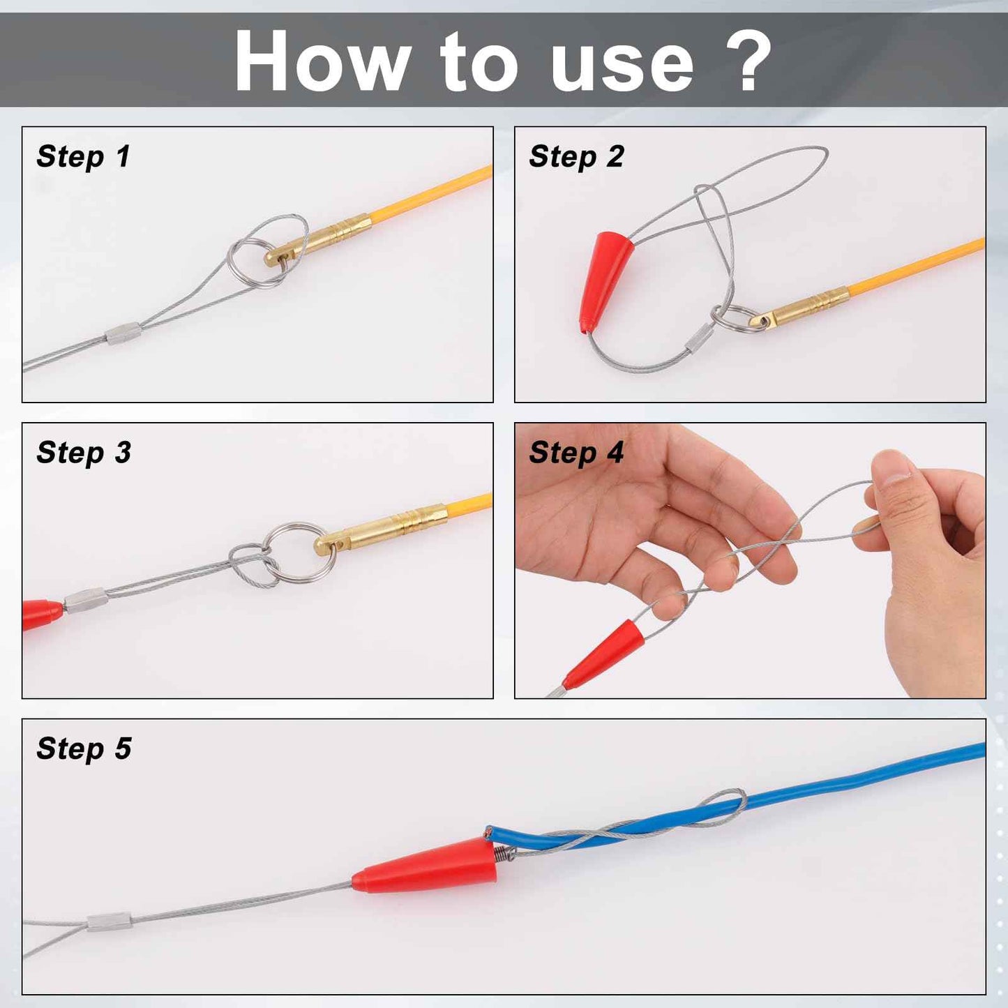 Boeray 22FT Fiberglass Running Electrical Wire Cable Pulling Fish Tape kit in a Carrying Case Through Wall Cable Snake Rods Electrical Tools Kit with Different Attachments