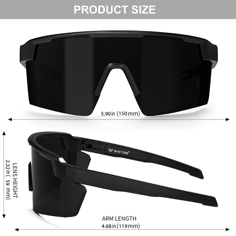 WISTON XL Z87 Sunglasses for Big Wide Heads Men Women,TR90 Ultralight UV400 Protection Sun Glasses Z8224 Dark Black