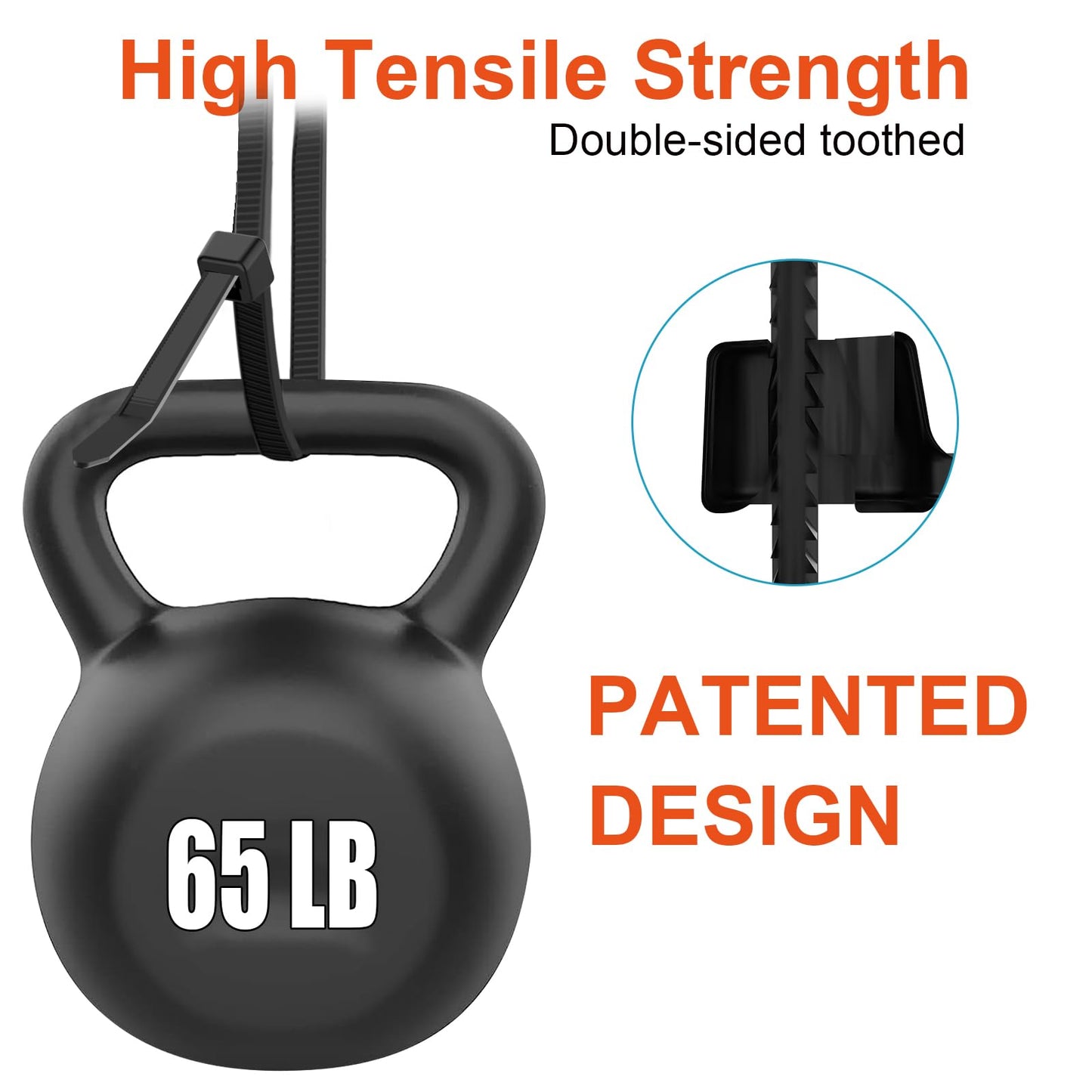 8 Inch Zip Ties Double Sided Toothed (Bulk 1000 Pack Black),65lbs Tensile Strength Heavy Duty Cable Wire Ties with Self-Locking Adjustable Nylon Tie Wraps for Indoor Outdoor (Patented Design)