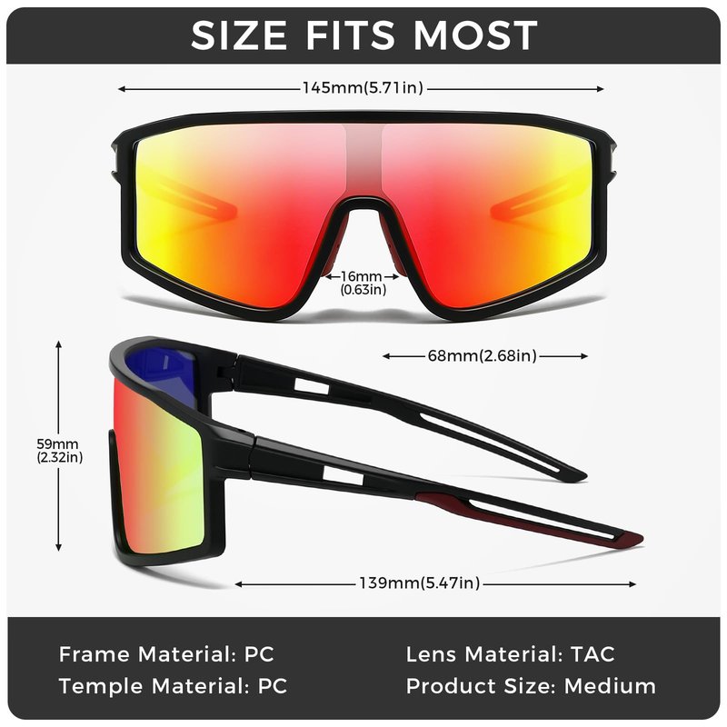 SUANGIT Polarized Cycling Sunglasses for Men Women Red Sports Running Bike Shades UV Protection Goggles (Matte Black Frame/Red Mirror Lens)