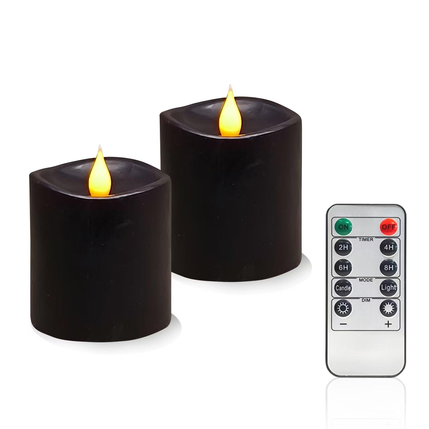Black Flameless LED Candles 3 inch Diameter Real Wax 2AA Battery Operated 600hr+ Flickering Candles with Timer Remote Control for Halloween Thanksgiving Christmas Indoor (Black, 3″×3″- 2 PCS)