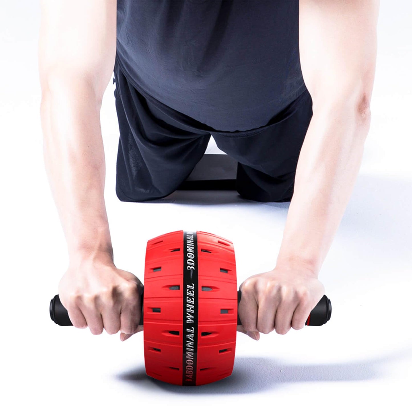 AB Wheel Roller, Exercise Abdominal Wheel Fitness for Gym & Home, Work-out Strength-Training Equipment with Knee Pad, 12"W, Red