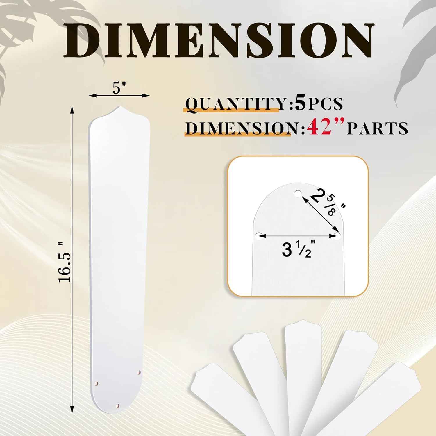 42-Inch Waterproof Replacement Fan Blades - 5 Pcs for Indoor/Outdoor Ceiling Fans