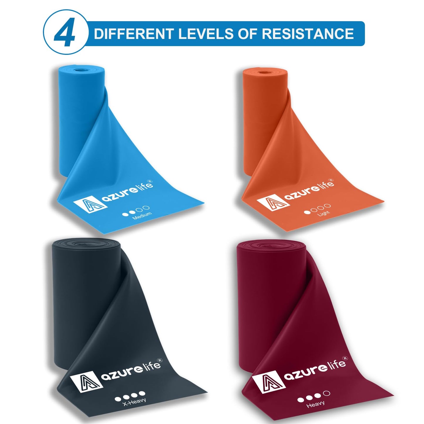 A AZURELIFE Professional 8 Yards Bulk Resistance Bands Rolls or 5,6,7 ft. Long Non-Latex Elastic Exercise Bands, Stretch Bands for PT, Yoga, Pilates, Rehab, at-Home or The Gym Workouts