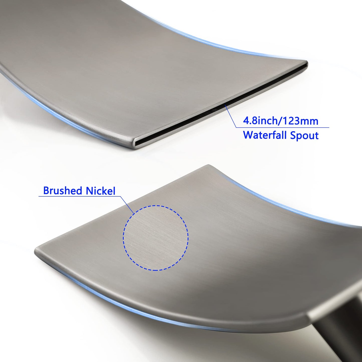 SKOWLL Wall Mount Bathroom Faucet, Brushed Nickel Bathtub Waterfall Sink Faucets, Single Handle Bathroom Lavatory Faucet