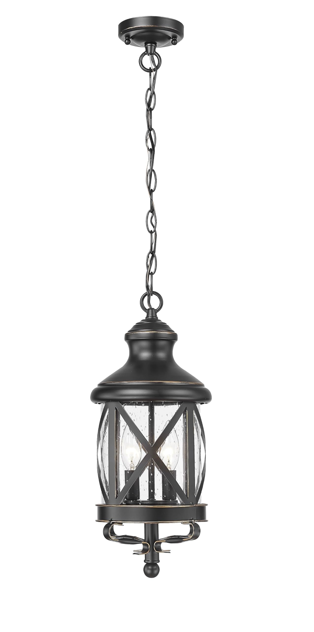 ALLGOT Outdoor Pendant Light for Porch,17.5 Inch Tall Farmhouse Pendant Lights, Outdoor Hanging Lanterns, Anti-Rust Exterior Hanging Porch Lights, Waterproof Ceiling Lanterns with Seeded Glass(Black)