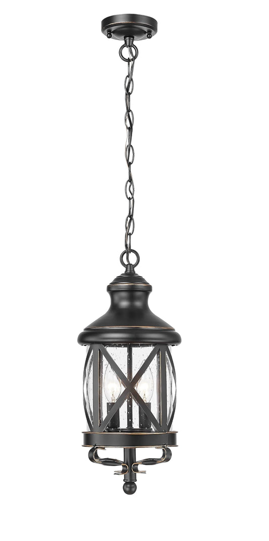 ALLGOT Outdoor Pendant Light for Porch,17.5 Inch Tall Farmhouse Pendant Lights, Outdoor Hanging Lanterns, Anti-Rust Exterior Hanging Porch Lights, Waterproof Ceiling Lanterns with Seeded Glass(Black)