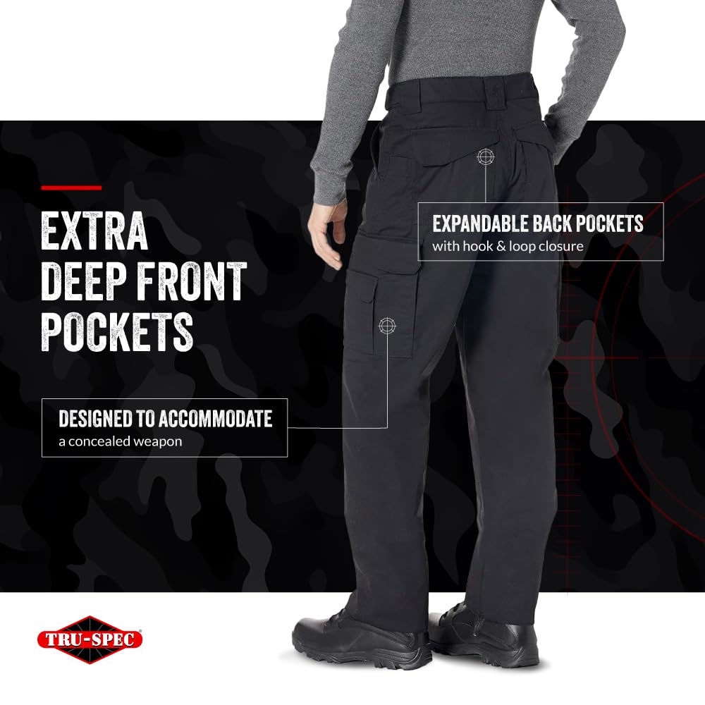 Tru-Spec 24-7 Original Tactical Pants for Men - Water-Resistant CCW Cargo Work Pants with Rugged Build and Knee Pad Openings, Black - 34W x 32L