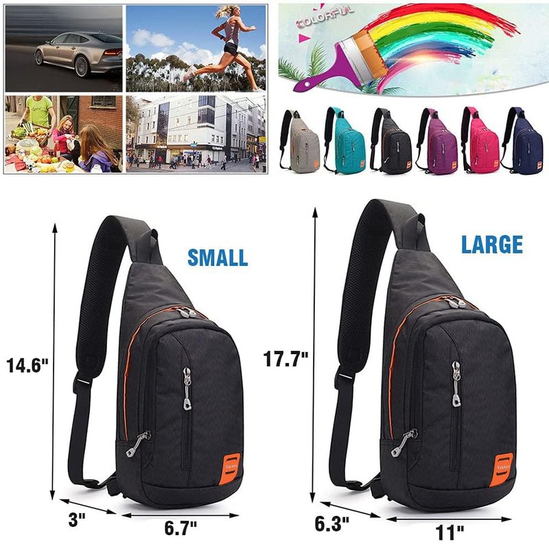 Peicees Large Sling Backpack Waterproof Unisex Shoulder Bag Chest Crossbody Daypack
